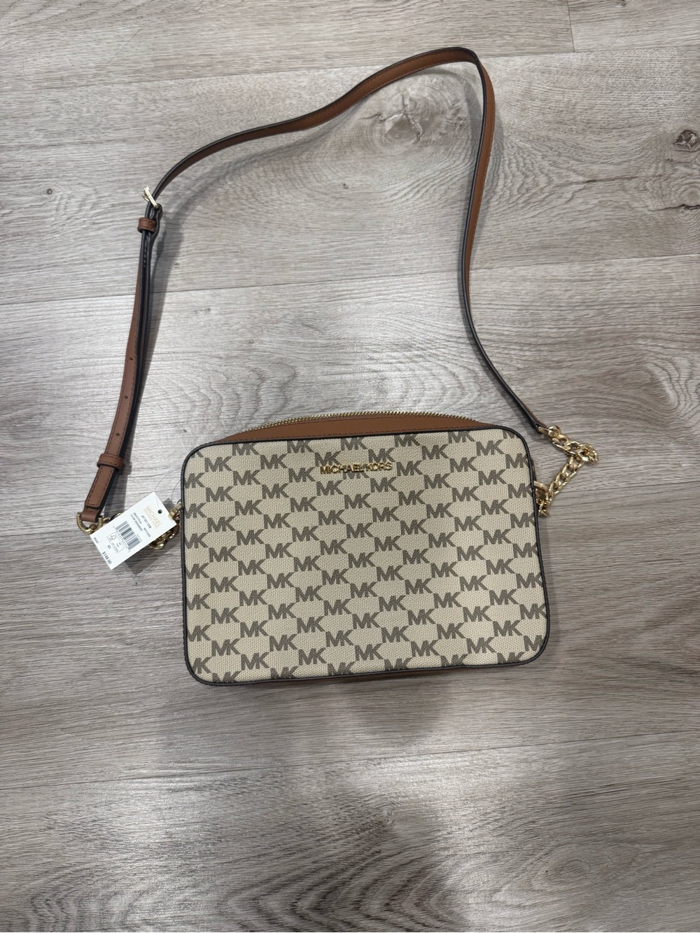 Michael Kors Beige/ Brown Signature Logo Crossbody Bag